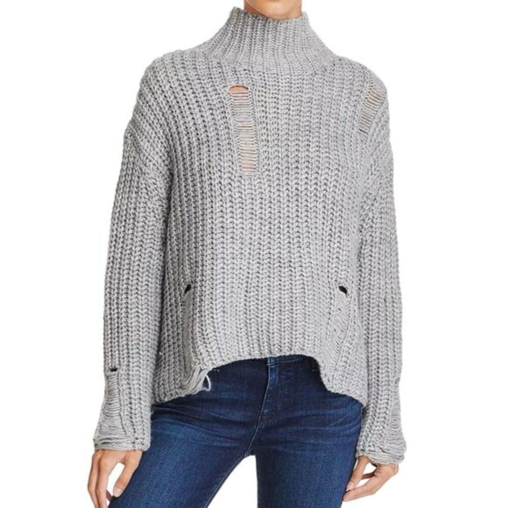 PPLA Destroyed Cable Knit Sweater Size‎ XS Mock Neck Chunky Oversized Cropped